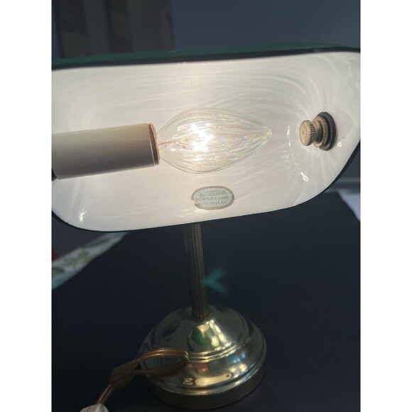 Underwriters Laboratories Portable Brass Bankers Desk Lamp Green Glass Tested - Picture 12 of 12